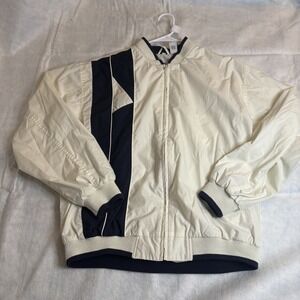 Gabicci Bomber Jacket Colorblock Cotton Cream Navy Zip Front Vintage Style L